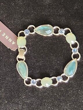 Vintage Anne Klein Silver-tone Bracelet Sea-green and Pale Blue Stones